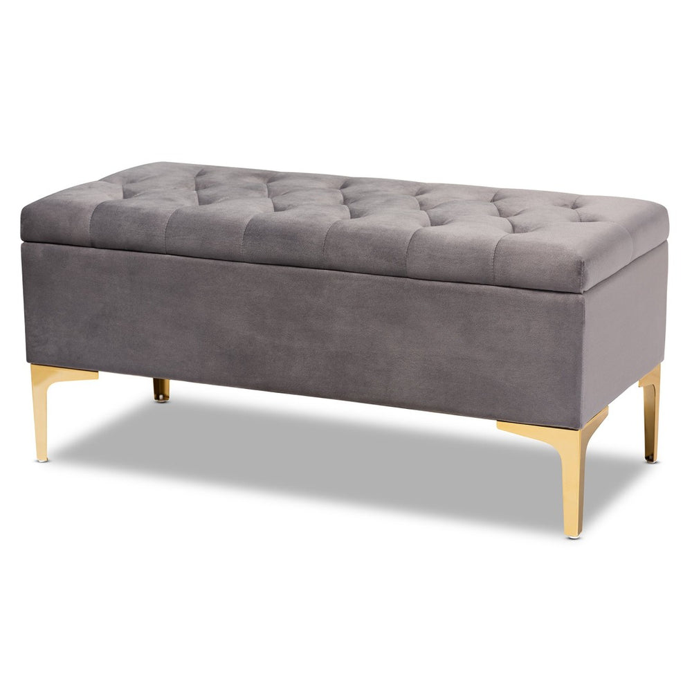 Baxton Studio Baxton Studio Glam Velvet Storage Ottoman with Gold Legs – Chic Tufted Design for Home Organization WS-H68-GD-Grey Velvet/Gold-Otto