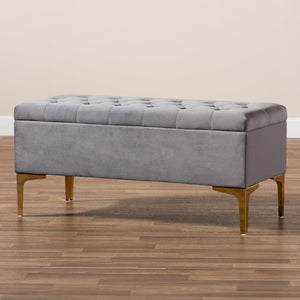 Baxton Studio Baxton Studio Glam Velvet Storage Ottoman with Gold Legs – Chic Tufted Design for Home Organization WS-H68-GD-Grey Velvet/Gold-Otto