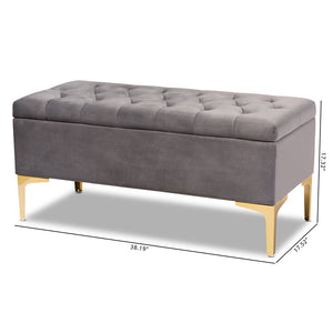 Baxton Studio Baxton Studio Glam Velvet Storage Ottoman with Gold Legs – Chic Tufted Design for Home Organization WS-H68-GD-Grey Velvet/Gold-Otto