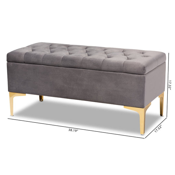 Baxton Studio Baxton Studio Glam Velvet Storage Ottoman with Gold Legs – Chic Tufted Design for Home Organization WS-H68-GD-Grey Velvet/Gold-Otto