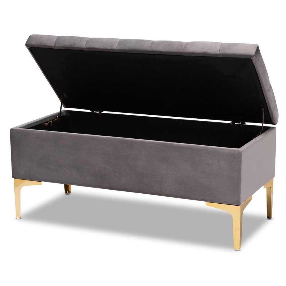 Baxton Studio Baxton Studio Glam Velvet Storage Ottoman with Gold Legs – Chic Tufted Design for Home Organization WS-H68-GD-Grey Velvet/Gold-Otto
