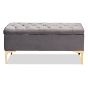 Baxton Studio Baxton Studio Glam Velvet Storage Ottoman with Gold Legs – Chic Tufted Design for Home Organization WS-H68-GD-Grey Velvet/Gold-Otto