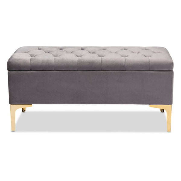 Baxton Studio Baxton Studio Glam Velvet Storage Ottoman with Gold Legs – Chic Tufted Design for Home Organization WS-H68-GD-Grey Velvet/Gold-Otto