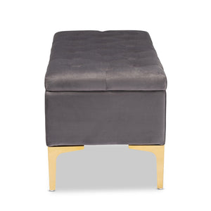 Baxton Studio Baxton Studio Glam Velvet Storage Ottoman with Gold Legs – Chic Tufted Design for Home Organization WS-H68-GD-Grey Velvet/Gold-Otto