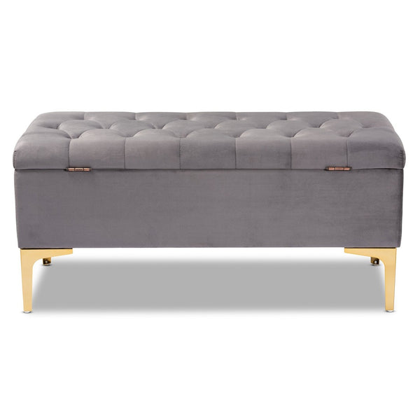 Baxton Studio Baxton Studio Glam Velvet Storage Ottoman with Gold Legs – Chic Tufted Design for Home Organization WS-H68-GD-Grey Velvet/Gold-Otto