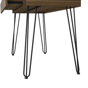 English Elm Kyoto Industrial 120 Writing Desk with Hairpin Metal Legs, Glass Top & Spacious Single Drawer, Brown B128S00166