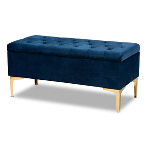 Baxton Studio Baxton Studio Navy Blue Velvet Storage Ottoman with Gold Legs – Luxe Tufted Design & Versatile Use WS-H68-GD-Navy Blue Velvet/Gold-Otto