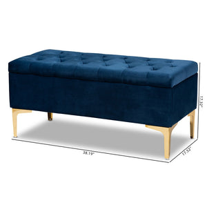 Baxton Studio Baxton Studio Navy Blue Velvet Storage Ottoman with Gold Legs – Luxe Tufted Design & Versatile Use WS-H68-GD-Navy Blue Velvet/Gold-Otto