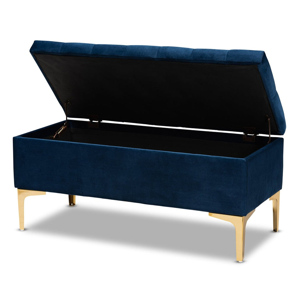 Baxton Studio Baxton Studio Navy Blue Velvet Storage Ottoman with Gold Legs – Luxe Tufted Design & Versatile Use WS-H68-GD-Navy Blue Velvet/Gold-Otto