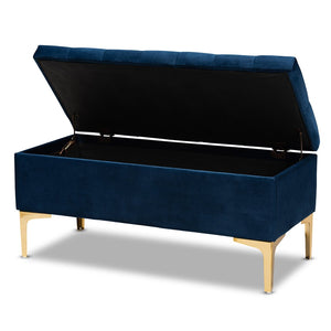Baxton Studio Baxton Studio Navy Blue Velvet Storage Ottoman with Gold Legs – Luxe Tufted Design & Versatile Use WS-H68-GD-Navy Blue Velvet/Gold-Otto