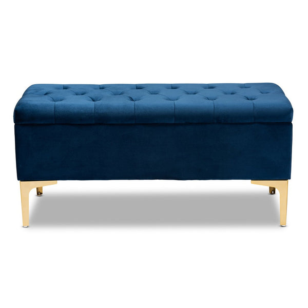 Baxton Studio Baxton Studio Navy Blue Velvet Storage Ottoman with Gold Legs – Luxe Tufted Design & Versatile Use WS-H68-GD-Navy Blue Velvet/Gold-Otto