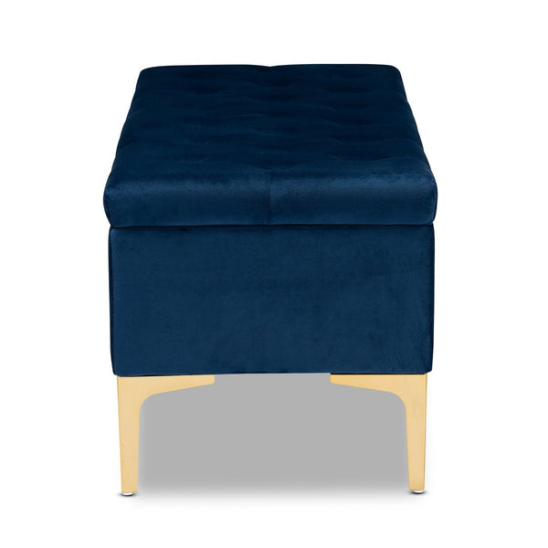 Baxton Studio Baxton Studio Navy Blue Velvet Storage Ottoman with Gold Legs – Luxe Tufted Design & Versatile Use WS-H68-GD-Navy Blue Velvet/Gold-Otto