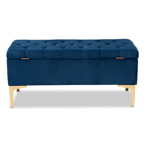 Baxton Studio Baxton Studio Navy Blue Velvet Storage Ottoman with Gold Legs – Luxe Tufted Design & Versatile Use WS-H68-GD-Navy Blue Velvet/Gold-Otto