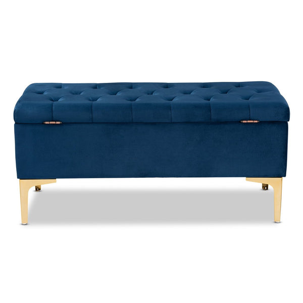 Baxton Studio Baxton Studio Navy Blue Velvet Storage Ottoman with Gold Legs – Luxe Tufted Design & Versatile Use WS-H68-GD-Navy Blue Velvet/Gold-Otto
