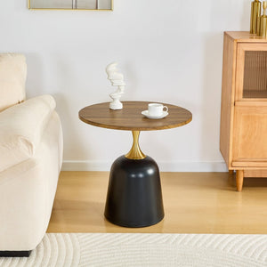 English Elm 23.6 Inch Round Side Table with Metal Base Warm Grain Top for Living Room or Office Walnut W2920P407665