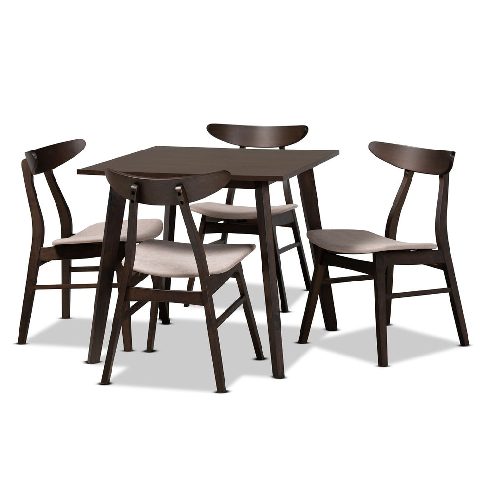 Baxton Studio Baxton Studio Britte 5-Piece Mid-Century Modern Dining Set - Stylish Beige Upholstered Chairs & Table Fiesta-Latte/Coffee Oak-5PC Dining Set