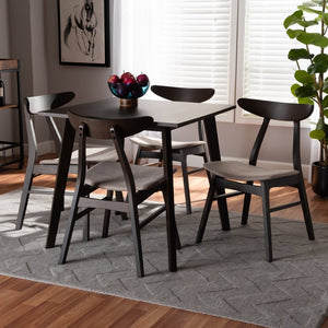 Baxton Studio Baxton Studio Britte 5-Piece Mid-Century Modern Dining Set - Stylish Beige Upholstered Chairs & Table Fiesta-Latte/Coffee Oak-5PC Dining Set