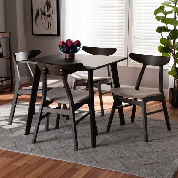 Baxton Studio Baxton Studio Britte 5-Piece Mid-Century Modern Dining Set - Stylish Beige Upholstered Chairs & Table Fiesta-Latte/Coffee Oak-5PC Dining Set