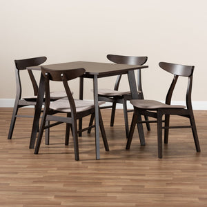 Baxton Studio Baxton Studio Britte 5-Piece Mid-Century Modern Dining Set - Stylish Beige Upholstered Chairs & Table Fiesta-Latte/Coffee Oak-5PC Dining Set