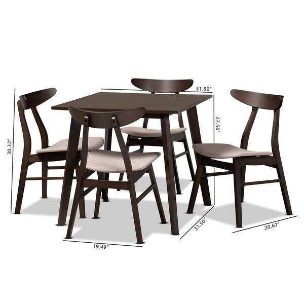 Baxton Studio Baxton Studio Britte 5-Piece Mid-Century Modern Dining Set - Stylish Beige Upholstered Chairs & Table Fiesta-Latte/Coffee Oak-5PC Dining Set