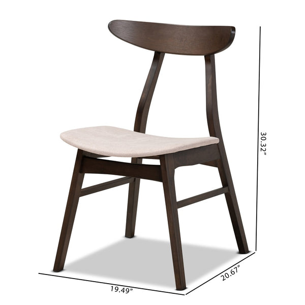 Baxton Studio Baxton Britte Mid-Century Modern Dining Chair Set - 4 Beige Upholstered Chairs with Dark Oak Finish Fiesta-Latte/Coffee Oak-DC