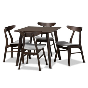 Baxton Studio Baxton Studio Britte Mid-Century Modern 5-Piece Wood Dining Set for Cozy Small Spaces and Nooks Light Fiesta-Smoke/Coffee Oak-5PC Dining Set