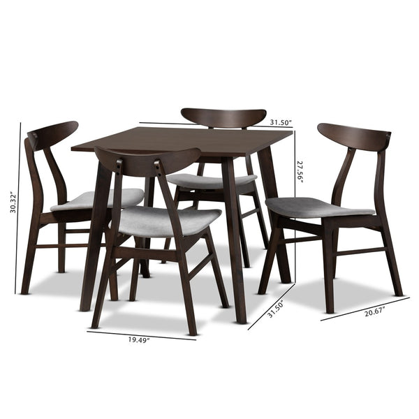 Baxton Studio Baxton Studio Britte Mid-Century Modern 5-Piece Wood Dining Set for Cozy Small Spaces and Nooks Light Fiesta-Smoke/Coffee Oak-5PC Dining Set