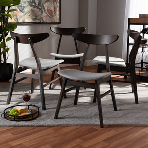 Baxton Studio Baxton Studio Britte Mid-Century Modern 4-Piece Fabric Upholstered Dining Chair Set for Timeless Style Light Fiesta-Smoke/Coffee Oak-DC