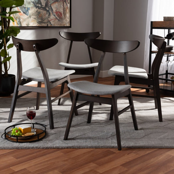 Baxton Studio Baxton Studio Britte Mid-Century Modern 4-Piece Fabric Upholstered Dining Chair Set for Timeless Style Light Fiesta-Smoke/Coffee Oak-DC