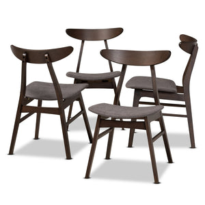 Baxton Studio Baxton Studio Britte Mid-Century Modern 4-Piece Fabric Upholstered Dining Chair Set for Timeless Style Dark Fiesta-Iron/Coffee Oak-DC