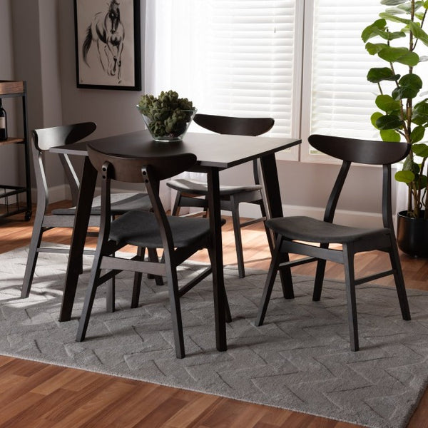 Baxton Studio Baxton Studio Britte Mid-Century Modern 5-Piece Wood Dining Set for Cozy Small Spaces and Nooks Dark Fiesta-Iron/Coffee Oak-5PC Dining Set