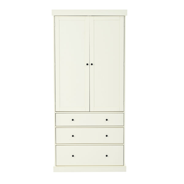 English Elm [Assembly 77in Farmhouse Kitchen Pantry Tall Freestanding Storage Cabinet with 3 Adjustable Shelves, 8 Door Shelves, 3 Drawers, Durable MDF Cream SP000047AAA