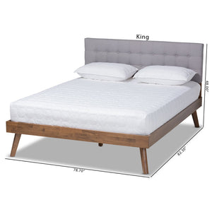 Baxton Studio Baxton Studio Mid-Century Modern King Size Platform Bed with Light Grey Upholstery & Walnut Finish Devan King SW8168-Light Grey/Walnut-M17-King