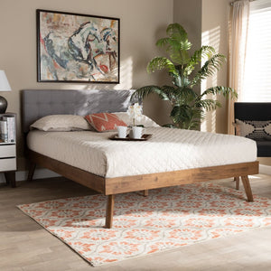 Baxton Studio Baxton Studio Devan Queen Size Platform Bed - Mid-Century Modern Light Grey Upholstered Elegance SW8168-Light Grey/Walnut-M17-Queen