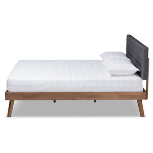 Baxton Studio Baxton Devan Queen Size Platform Bed - Modern Dark Grey Upholstered Headboard & Walnut Finish SW8168-Dark Grey/Walnut-M17-Queen