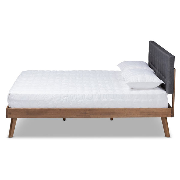 Baxton Studio Baxton Devan Queen Size Platform Bed - Modern Dark Grey Upholstered Headboard & Walnut Finish SW8168-Dark Grey/Walnut-M17-Queen