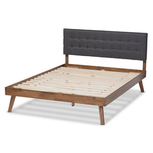 Baxton Studio Baxton Devan Queen Size Platform Bed - Modern Dark Grey Upholstered Headboard & Walnut Finish SW8168-Dark Grey/Walnut-M17-Queen