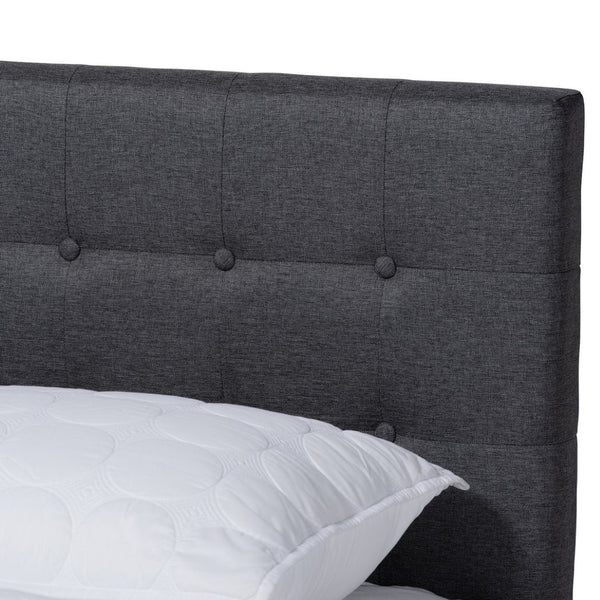 Baxton Studio Baxton Devan Queen Size Platform Bed - Modern Dark Grey Upholstered Headboard & Walnut Finish SW8168-Dark Grey/Walnut-M17-Queen