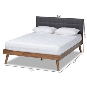 Baxton Studio Baxton Studio Mid-Century Modern King Size Platform Bed with Light Grey Upholstery & Walnut Finish Devan Dark King SW8168-Dark Grey/Walnut-M17-King