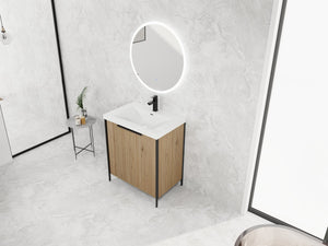 English Elm 30" Modern Freestanding Bathroom Vanity with Resin Sink, Soft-Close Doors, Adjustable Shelf, Durable Plywood Finish Light Coffee W999S00295