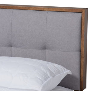 Baxton Studio Baxton Alke King Size Platform Bed - Mid-Century Modern Light Grey Upholstered Design with Walnut Finish SW8180-Light Grey/Walnut-M17-King
