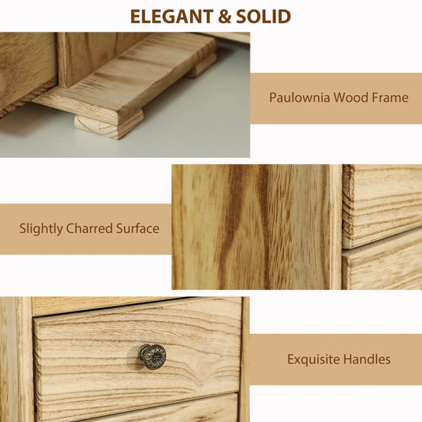 English Elm Jewelry Armoire Paulownia Wood Box with Built-in Mirror Hooks and Tiered Storage T3971P397384