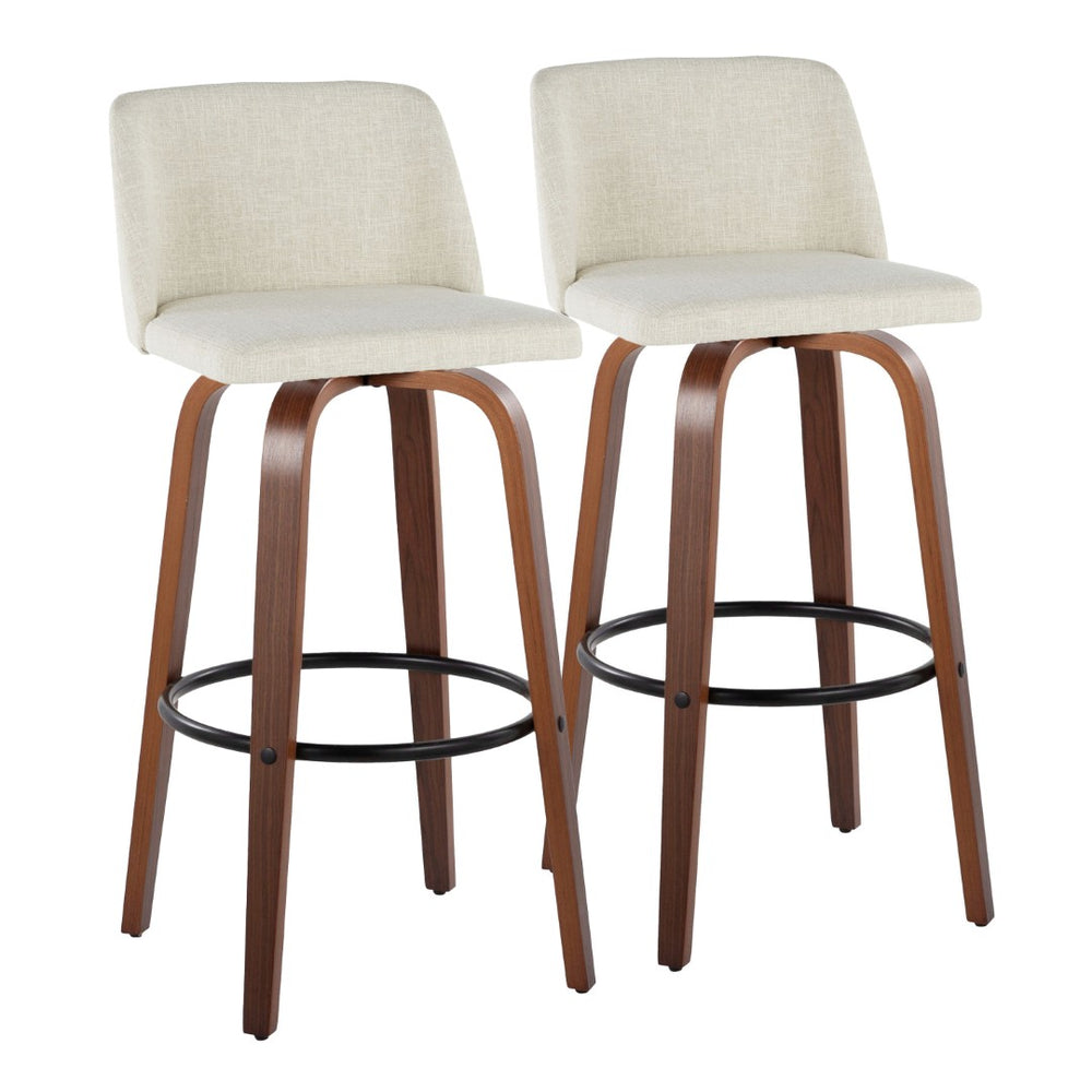 English Elm Toriano Set Of 2 Mid-Century Barstools With Swivel Cream Fabric & Walnut Wood - Stylish Comfort! B202S00663-GIGA