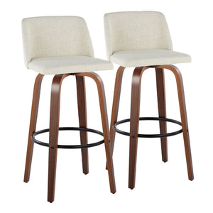 English Elm Toriano Set Of 2 Mid-Century Barstools With Swivel Cream Fabric & Walnut Wood - Stylish Comfort! B202S00663-GIGA
