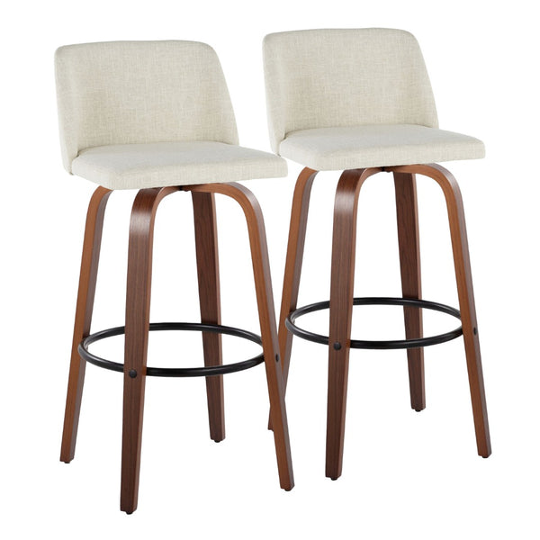 English Elm Toriano Set Of 2 Mid-Century Barstools With Swivel Cream Fabric & Walnut Wood - Stylish Comfort! B202S00663-GIGA