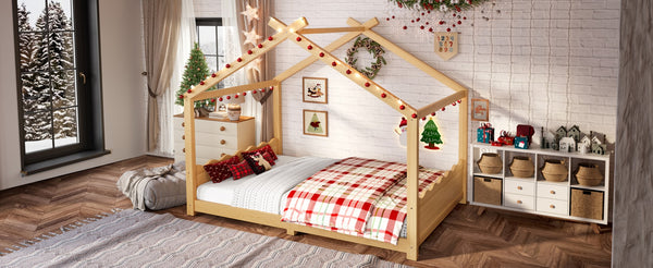 English Elm Twin House Frame Floor Bed Solid Pine Kids Room Montessori Low Profile Play Nook W1580P387841