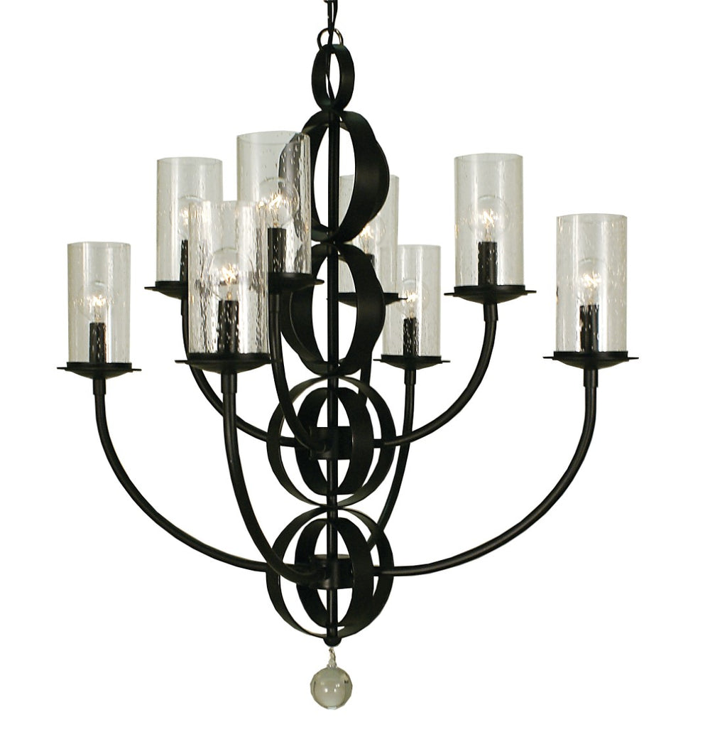 Framburg 8-light Rustic Sphere Dining Chandelier With Seeded Cylinders And Crystal Accents, Handmade Usa Matte Black Metal 1048 Mblack