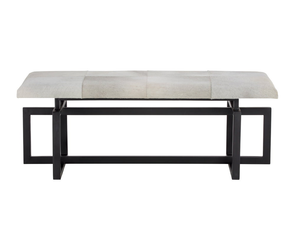 Sunpan Pilar Genuine Cowhide Bench with Black Iron Frame for Entryway or Bedroom 104803