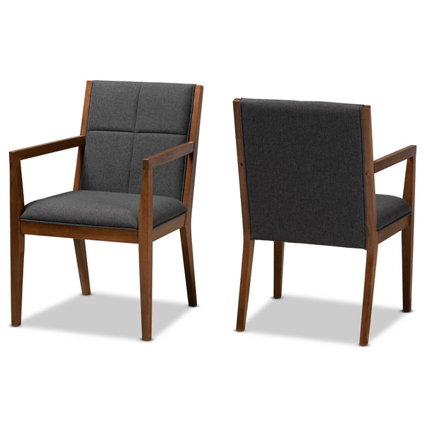 Baxton Studio Baxton Studio Modern Upholstered Chair Set of 2 - Dark Grey & Walnut, Ergonomic Comfort Design BBT5390-Dark Grey/Walnut-CC