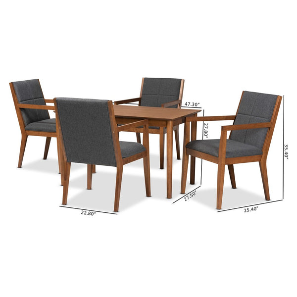 Baxton Studio Baxton Studio Theresa 5-Piece Mid-Century Modern Dining Set in Dark Grey Fabric & Walnut Finish BBT5390-Dark Grey/Walnut-5PC Dining Set